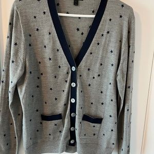 Women's J Crew XL Button Down Gray / Blue Star Cardigan